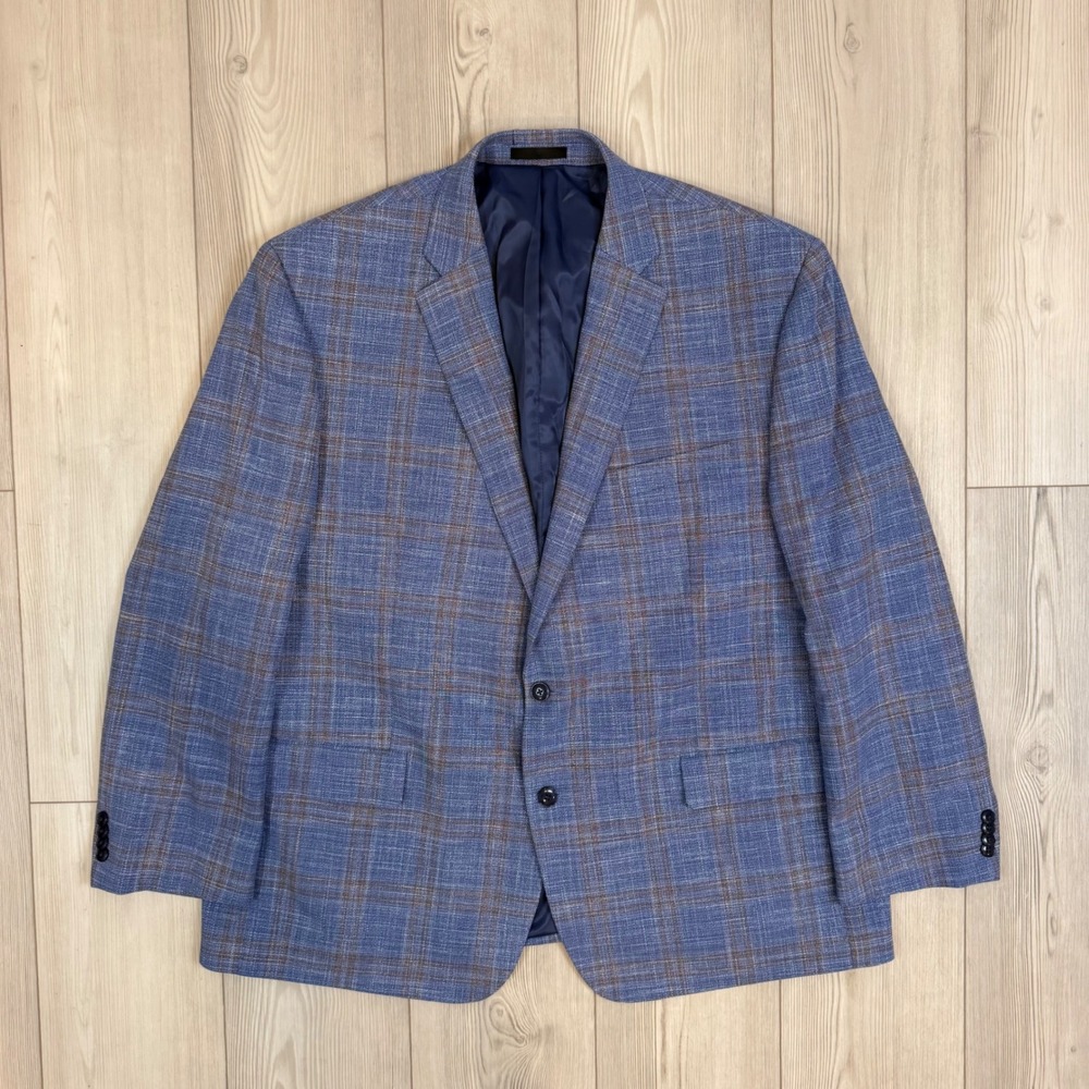 Michael Kors Mens 50R Blue Plaid Two Button Blazer Sport Coat Jacket